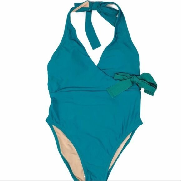 J. Crew Halter Wrap One-piece Swimsuit Havana Blue NWT - Picture 5 of 7